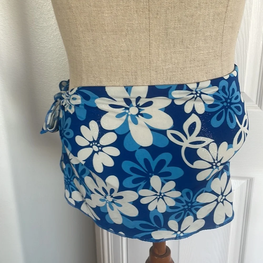Y2K swim skirt floral cottagecore mod blue girls size 10 - Picture 6 of 9